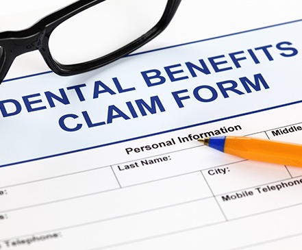 A closeup of a dental benefits claim form