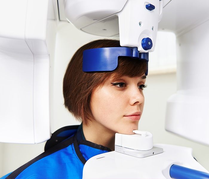 Woman receiving 3D CT scan